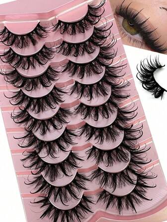 9 Pairs Wet Look Fluffy Messy Thick False Eyelashes, Suitable For Beginners Makeup Extension, Reusable Party & Cosplay Fake Lashes
