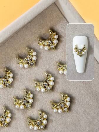 10 Pcs Gold Shiny Nail Jewelry Transparent Drop Gem Necklace Design Diy Nail Decoration Nail Charms Nail Gems Nail Supplies