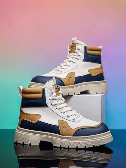 Nuevas botas multicolor para hombres, zapatos retro para hombres, zapatos de cordones de caña alta, zapatos de estilo británico para hombres