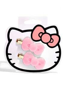 2件套Hello Kitty发夹套装 - 无痕发夹，适合化妆和发型 | 女士日常、派对和节日造型工具，非常适合卷发，蝴蝶结发夹和发饰