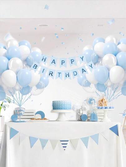 20/40/60pcs Pastel Blue And White Balloons, 12 Inch Light Baby Blue Pearl White With Clear Latex Balloon For Birthday Party Wedding Baby Shower Gender Reveal Decorations