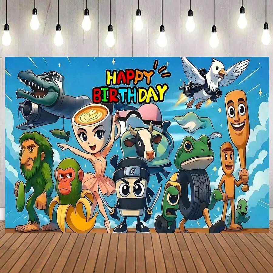 Tung Tung Tung Sahur Tralalo Italian Brainrot Birthday Party Background Decoration Supplies Photography Decor Backdrop Kid Gift - Multicolor - View 1