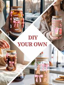 4 件装“妈妈与每日箴言”UV DTF 杯贴，适用于 16 盎司玻璃杯，粉色蝴蝶结兔子和趣味少女饮品转印贴纸，DIY 自爱贴纸（9.4x4.3 英寸） - Coquette02 - 查看 7