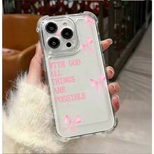 Compatible con iPhone 17, 16, 15, 14, 13, 12 y 11 Pro Plus Max, así como con OPPO, Galaxy, Moto, Redmi, Honor y Transsion. Esta funda transparente de cuatro esquinas a prueba de golpes presenta un lazo rosa y letras en inglés. Ideal como regalo de cumpleaños, para tu pareja o para uso personal. - transparente - Ver 3