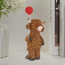 1/2pcs Highland Cow Statue With Red Balloon, Resin Animal Decor, Tiered Tray Centerpiece For Home, Bedroom Decorative Figurine, Tabletop Ornament, Gift For Valentine's Day, Christmas, Birthday, Summer Garden Decor - Multicolor - View 8