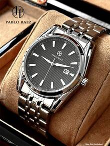 Pablo Raez 1 Đồng hồ trang sức tuyệt đẹp dành cho nam, thương hiệu nổi tiếng, phụ kiện mùa hè mới, đồng hồ đeo tay sang trọng dành cho nam, vòng tay bằng thép không gỉ IPS màu bạc, dây xích, chống nước 50M, đồng hồ lịch đơn giản, cảm giác kim loại, đồng hồ thạch anh thời trang thường ngày bằng thép cao cấp dành cho nam, cân điện tử màu đen, đồng hồ đeo tay cổ điển dành cho doanh nhân, sử dụng hàng ngày, quà tặng cho giáo viên, giờ làm việc cho cha hoặc bạn nam, quà cưới tốt nghiệp - màu đen - Xem 2