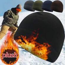 1pc Unisex Windproof Warm Solid Color Fleece Hat With Matching Gloves, Thickened Winter Earflap Hat, Great Gift - A - View 10