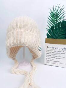 1件装 保暖秋冬新款扭结针织羊毛帽套头帽 女士秋冬保暖护耳飞行帽 滑雪雷风帽 男士编织羊毛针织帽 女士纯色百搭大头羊毛帽