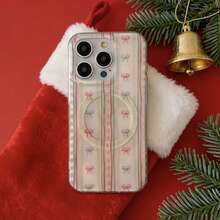 Ốp lưng điện thoại từ tính họa tiết nơ sọc Giáng sinh, tương thích với iPhone 15 Pro Max, 16 Pro Max, 14 Pro, thiết kế độc đáo và sáng tạo, thời trang và chống rơi vỡ, tương thích với iPhone 13, 16, 17 Pro Max. - Màu be - Xem 3