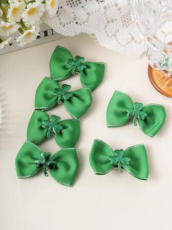 6pcs Fashionable Simple Green Bow Hair Clips, Cute Side Bangs Hairpins, Top Clamps For Girls, Suitable For Party, Gift, Daily Casual Wear, Claw Clips, Hair Slide, Hair Barrettes