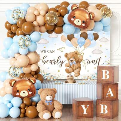 Blue & Brown Latex Balloon Arch Set, Teddy Bear Theme Baby Shower Decorations, Suitable For Gender Reveal Parties And Birthday Parties
