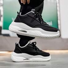 Men's Fashion Sneakers Casual Leather Trainers Retro Chunky Sneakers Comfortable Breathable Running Shoes Versatile Spring/Autumn Athleisure Footwear - Black - View 4