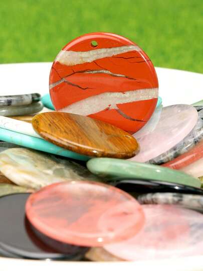 Natural Stone Flat Round-Shape Pendant For Jewellry Making-1pc 30*30mm Tiger Eye&Picture Jasper&Rose Quartz&White Quartz&Green Aventurine&Red Jasper&Cherry Quartz&Black Obsidian&Black Labradorite Charms For Bracelet Necklaces, Earrings. Jewellery Making Materials