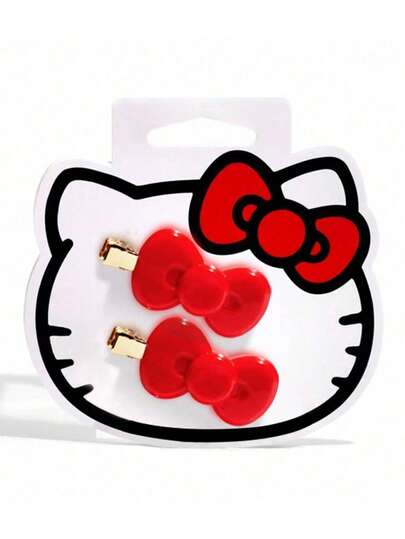 2件套Hello Kitty发夹套装 - 无痕发夹，适合化妆和发型 | 女士日常、派对和节日造型工具，非常适合卷发，蝴蝶结发夹和发饰