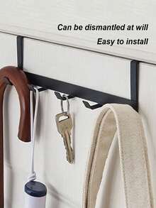 1个黑色铁质门后挂钩，大承重五排门包挂钩，无孔衣物帽子收纳架装饰，秋季装饰，节日装饰，房间装饰，家居装饰，秋季装饰，卧室装饰 - 黑色 - 查看 4