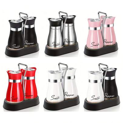 2 Pieces Salt And Pepper Shaker Set, Salt And Pepper Set With Stand, Reflow Salt Shaker, 4-Ounce Bottle, Modern Farmhouse Kitchen, Kitchen Gift Creativity, Kitchen Essentials, Modern Design, Modern Kitchen Decoration, High-Quality Kitchen Utensils, Seasonings