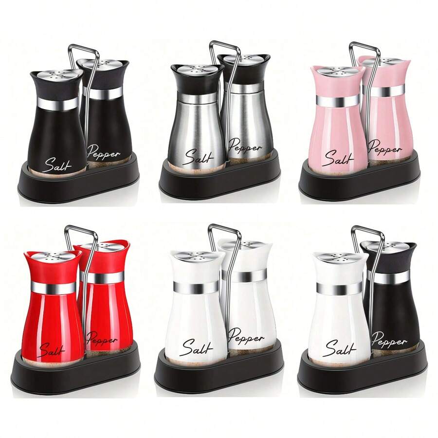Bộ 2 lọ đựng muối và tiêu, bộ lọ đựng muối và tiêu kèm đế, lọ đựng muối tự chảy, chai 4 ounce, phong cách nhà bếp hiện đại, quà tặng nhà bếp sáng tạo, đồ dùng nhà bếp thiết yếu, thiết kế hiện đại, trang trí nhà bếp hiện đại, dụng cụ nhà bếp chất lượng cao, gia vị (Đóng gói hộp màu - Không kèm đế) - Nhiều màu - Xem 1