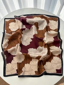 1条方形丝巾，女士缎面印花发带，头巾，时尚女士发带，披肩，围巾，女士领巾，头巾 - 焦糖 - 查看 2