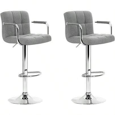 Bar Stools Stool Set Of 2 Adjustable Kitchen Swivel Counter Barstools Dining Chair Gas Lift Fabric Grey In 68-81cm Seat Height Floor For Home Bar Dining Room Cafe Outdoor Indoor