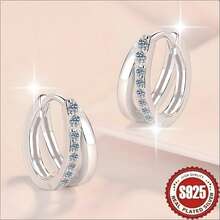 1 par de pendientes de aro hueco con doble línea y circonita cúbica, de plata de ley 925 hipoalergénica, elegante y minimalista, versátil y de lujo, delicado y único, brillante, adecuado para uso diario de mujeres, festivales y como regalo - 1 par de pendientes de aro de doble cara bañados en plata S925 - Ver 3