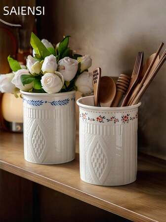 Decorative & Practical Sweater Embossed Ceramic Chopstick Holder, Desktop Storage Jar, Tabletop Decor, Office Supplies Organizer