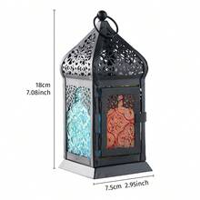 1pc European Style Hollow Window Flower Glass Candle Holder, Iron & Glass Windproof Hanging Candle Holder, Suitable For Ramadan Candle Lantern, Desk Decor, Party Decor, Restaurant Decor - Multicolor - View 18