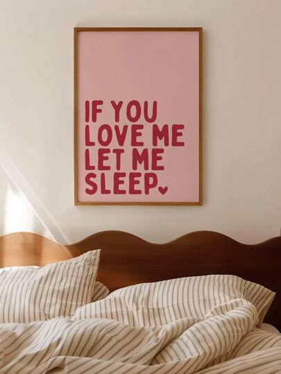 1 pezzo Quadro su tela incorniciato, "Se mi ami, lasciami dormire!" cartellone da parete per camera da letto, accenti rossi e rosa, decorazione per camera da letto, slogan divertente per camera da letto, cartellone di San Valentino, regalo d'amore, decorazione per anniversario, decorazione per matrimonio, regalo per coppia, decorazione per stanza, camera universitaria, appartamento, camera da letto di ragazze, soggiorno, bagno, cucina, pittura di San Valentino