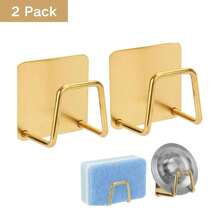 2 Sets Gold Adhesive Sponge Holder, Stainless Steel Dish Sponge Drainer Rack, Kitchen Accessories - Gold - View 9