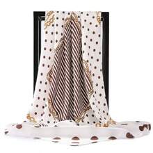 Women's Large Square Satin Scarf 90x90 Chic Polyester Printed - White - View 1