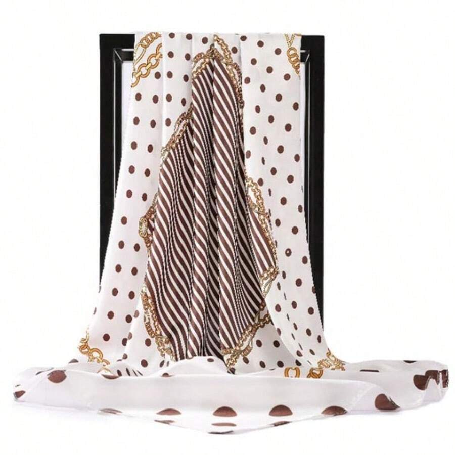 Women's Large Square Satin Scarf 90x90 Chic Polyester Printed - White - View 1