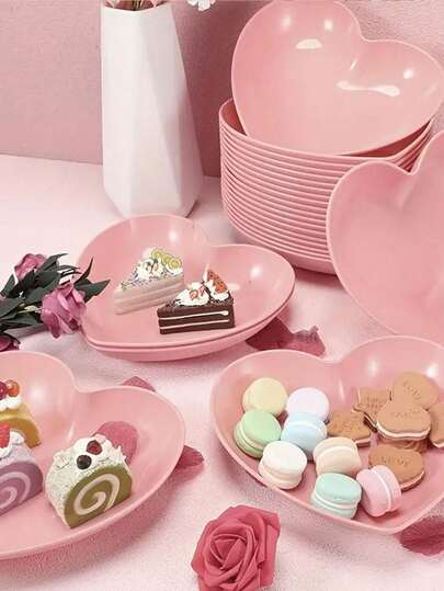 1pc/5pcs Valentine's Day Red Heart Shaped Plastic Fruit Plate, Snack Tray, Cookie & Dessert Plate, Cake Stand, Suitable For Wedding, Holiday Party, Valentine's Day Food Display Tray