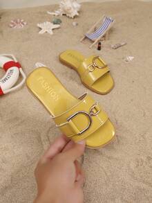 1 Đôi dép bệt đế bằng PU tối giản cho trẻ em, thích hợp cho mùa hè - Màu vàng - Xem 2