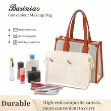 1个帆布内衬袋，化妆包，钱包，手机袋，大容量可折叠收纳袋，旅行收纳袋 - 米色 - 查看 3