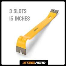 STEELHEAD - Barra de palanca plana de 15 pulgadas, extractor de uñas integrado, acabado esmaltado resistente óxido y a la corrosión, acero carbono forjado ultra duradero, plano con base en(Amarillo) - Multicolor - Ver 3