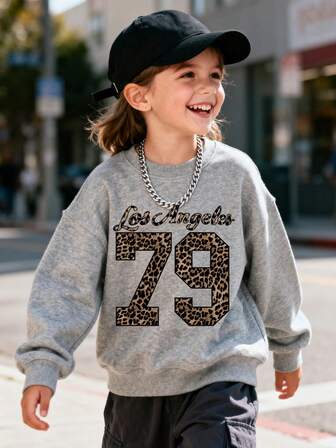 青少年女孩字母印花简约圆领长袖休闲上衣