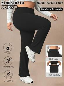 XianBinXiu 1 pieza Pantalón de yoga de talle alto con pierna acampanada en azul marino y negro talla grande, diseño levantador de glúteos, tela elástica y cómoda de punto, adecuado para uso diario y entrenamiento, gran regalo para mujeres - Negro - Ver 5