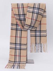 经典格子围巾，百搭男友礼物，高品质双面保暖围巾，男女皆宜，适合秋冬季节，可作围脖、毯子使用 - 米色 - 查看 8