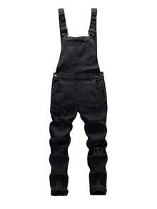 Men's Versatile Ripped Overalls With Large Pockets, Casual And Slim Fit. - màu đen - Xem 1