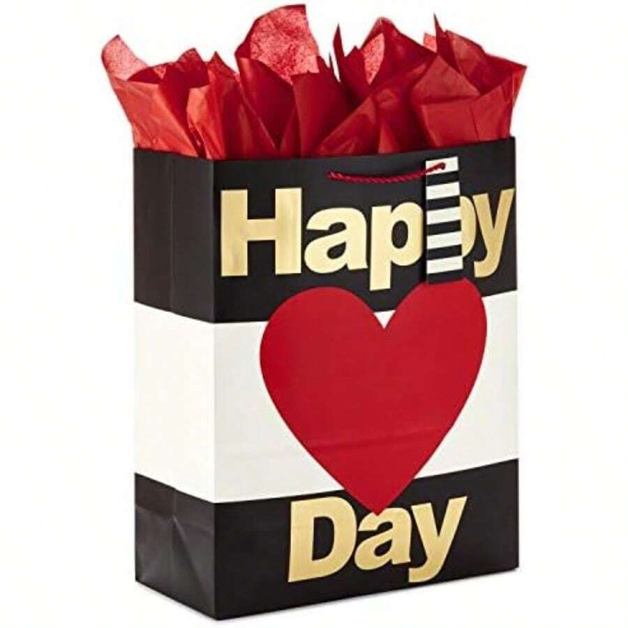 Hallmark - Bolsa de regalo grande de 13 pulgadas con papel de seda (lunares rojos) para Navidad, día del padre, cumpleaños, graduaciones, día de San Valentín, día más dulce o cualquier ocasión(Happy Heart Day) - Multicolor - Ver 1