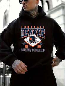 Sudadera con capucha de fútbol para hombres Denver, elección perfecta para el día del juego, diseño de logotipo de casco de fútbol, forro de felpa, sudadera cálida, estilo unisex,  directa de fábrica SSYP - Este tamaño no se envia, no elija!  gracias - Ver 1