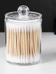 Caixa organizadora redonda transparente em acrílico para cotonetes, com tampa, à prova de poeira, ideal para quarto, sala de estar, banheiro e lavabo.