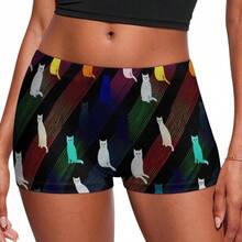 Pantalones cortos coloridos con estampado de silueta de gato para mujer, sin costuras, suaves, elsticos, para mujer, multicolor - inicial - Ver 1