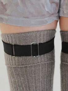 2pcs Women's Adjustable Black Polyester Elastic Leg Garters, Punk Style Thigh Bands Sock Suspenders, Fashion Leg Harness Garter Belts