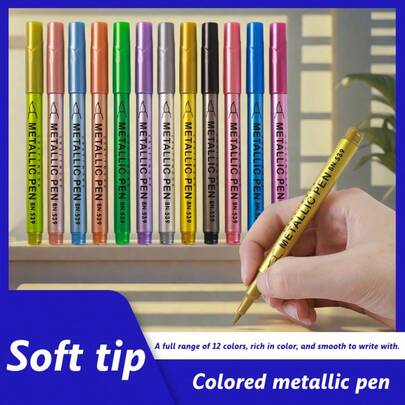 10pcs Gold & Silver Metallic Waterproof Permanent Marker Pens, 1.5mm Craft Resin Mold Pens, Art Painting Supplies For Students, Suitable For Holiday Decor, Office Art, Back To School