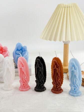 Vela perfumada de la Virgen María - Aroma a lavanda, cera de soja, decoración religiosa para el hogar con acento de lazo para Halloween, Navidad, Pascua, Acción de Gracias