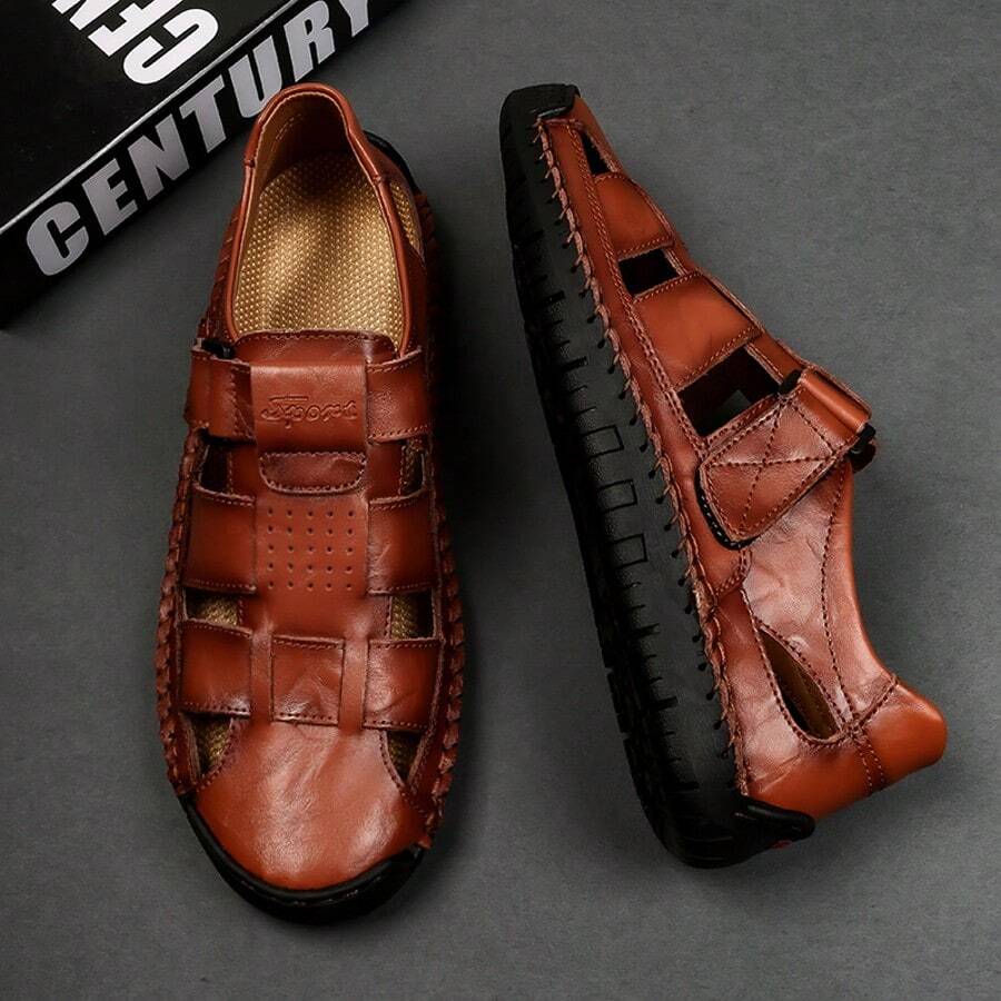 Men's  Closed Toe Fisherman Sandals Summer Hook Loop Hollowing Out Breathable Light Platform Casual Beach Sandals For Outdoor Walking Wading - Brown - View 1