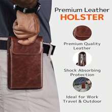 Belt Holder Pouch For Mobile Phones, Leather Holster Case Waist Bag With Belt Clip, Suitable For Multiple Phone Models, Great For On-The-Go Use - As Pic - View 7