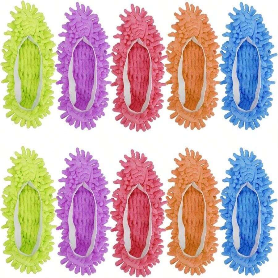 Tyxzle 10PCS_5Pairs Duster Mop Slippers Shoes Cover, Multi Function Chenille Fibre Washable Dust Mop Slippers Floor Cleaning Shoes For Bathroom, Office, Kitchen, House Polishing Cleaning - 白色 - 查看 1