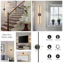 Apliques de pared con pilas, juego de dos apliques regulables, rotacin de 350, luz de pared inalmbrica de oro de K para sala de estar, recmara, pasillo, 24.4 pulgadas paquete de - negro - + 24,4 pulgadas - Ver 1