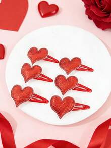 Bộ 6 kẹp tóc hình trái tim lấp lánh màu đỏ dành cho nữ, ngày lễ tình nhân - yêu - Xem 8